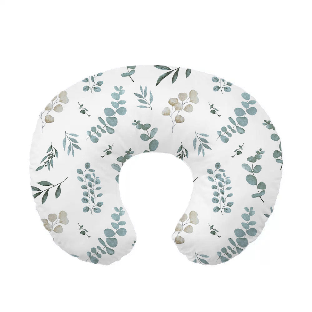 U-shaped pillowcase with sage green eucalyptus leaves on white, option Leaves Pillowcase