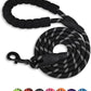 Braided rope dog leash with the swivel snap hook open to clip onto a collar