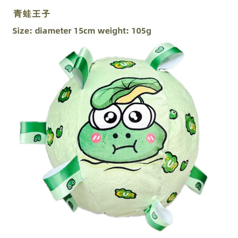 Corn velvet plush pet toy with an embroidered face and a squeaker inside for play