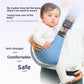 Parent wearing the baby carrier hip seat with the baby seated on the padded platform