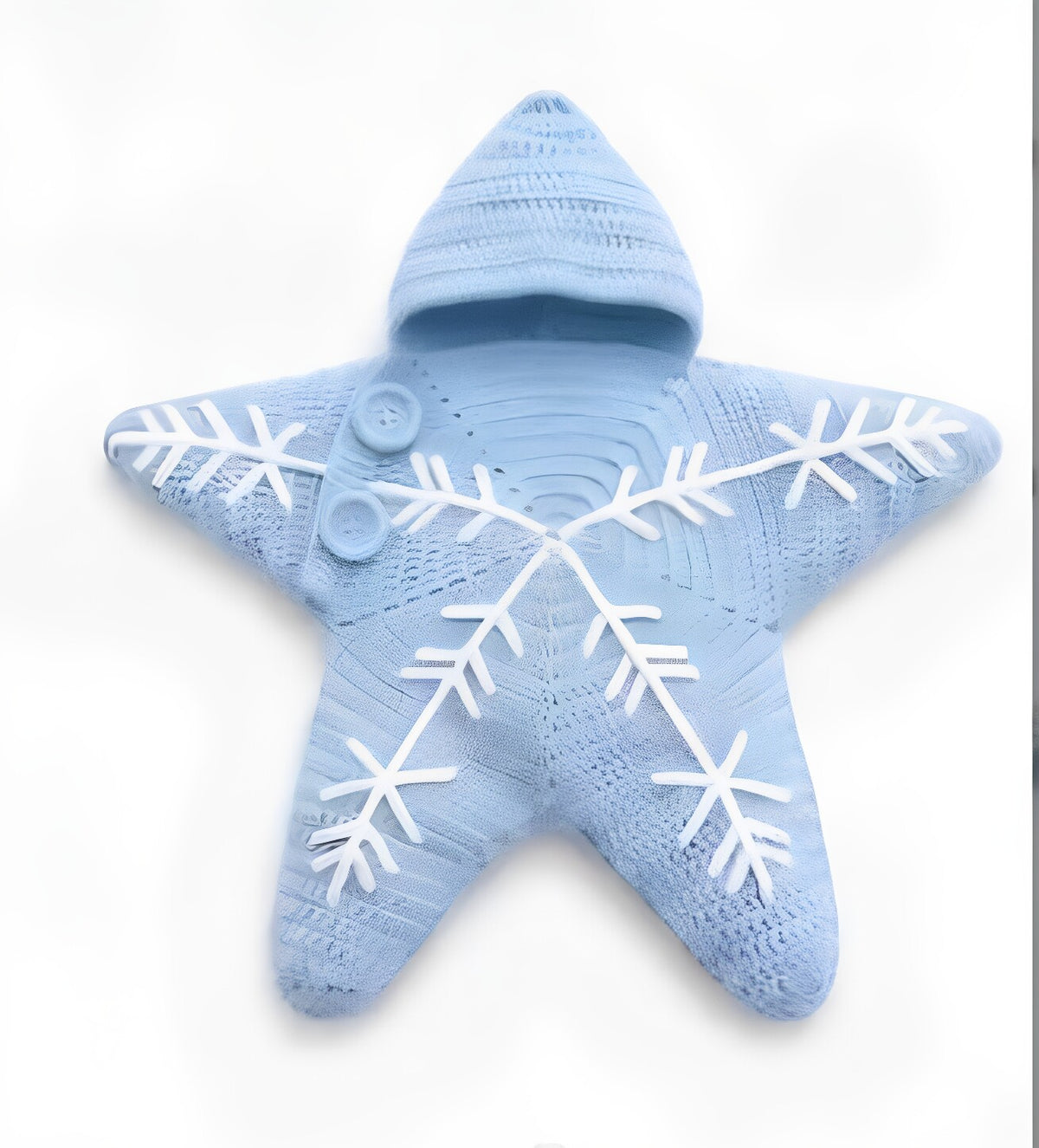 Ice Blue Snowflake knitted star baby sleeping bag with hood, white snowflakes and shoulder buttons, 80 cm option