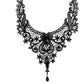 Lace choker necklace with an alloy filigree centre and small dangling beads