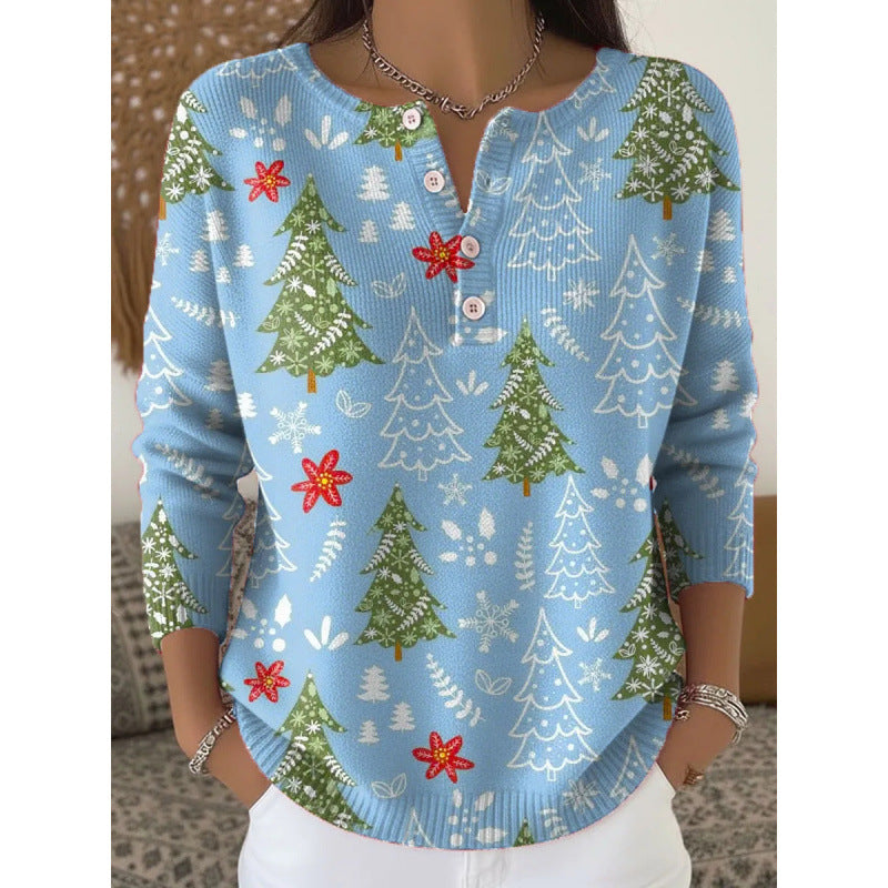 Festive Christmas knit Henley top shown in lifestyle use