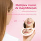 Infographic showing the 2x magnified side of the heart LED makeup mirror for close detail