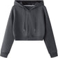 Cropped hoodie with ribbed cuffs and hem shown on a hanger