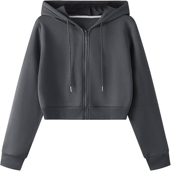 Cropped hoodie with ribbed cuffs and hem shown on a hanger