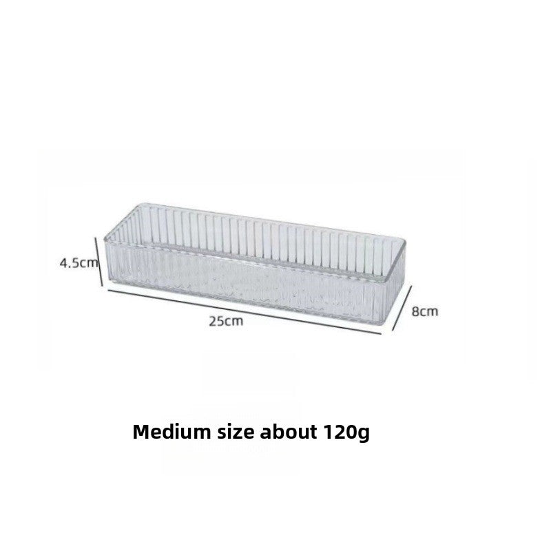 Medium long clear acrylic drawer tray measured 25 by 8 by 4.5 cm