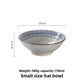 Top down view of the noodle bowl showing the tokusa stripe rim and wide mouth