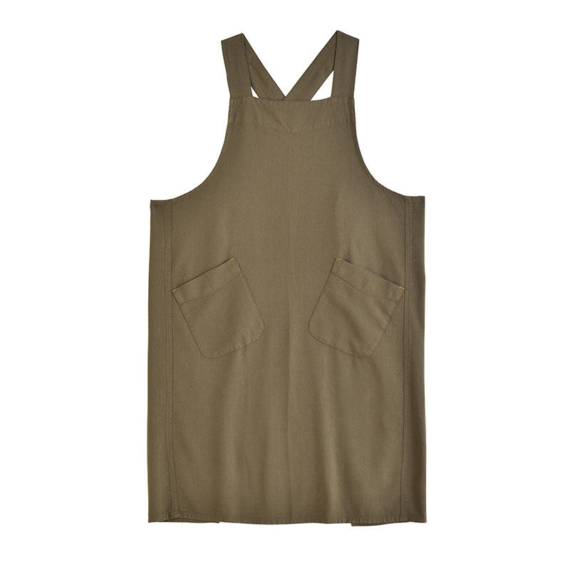 Three available colors of the linen apron laid flat on stone
