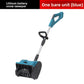 Blue bare snow blower unit without battery on a white background, labelled lithium battery snow sweeper bare unit