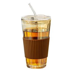 Glass Straw Cup With Lid Coffee Beverages