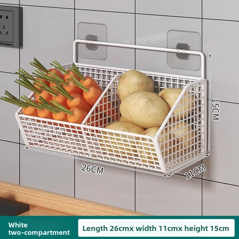 Wall mounted carbon steel wire mesh kitchen storage basket, stacked baskets keeping the counter clear