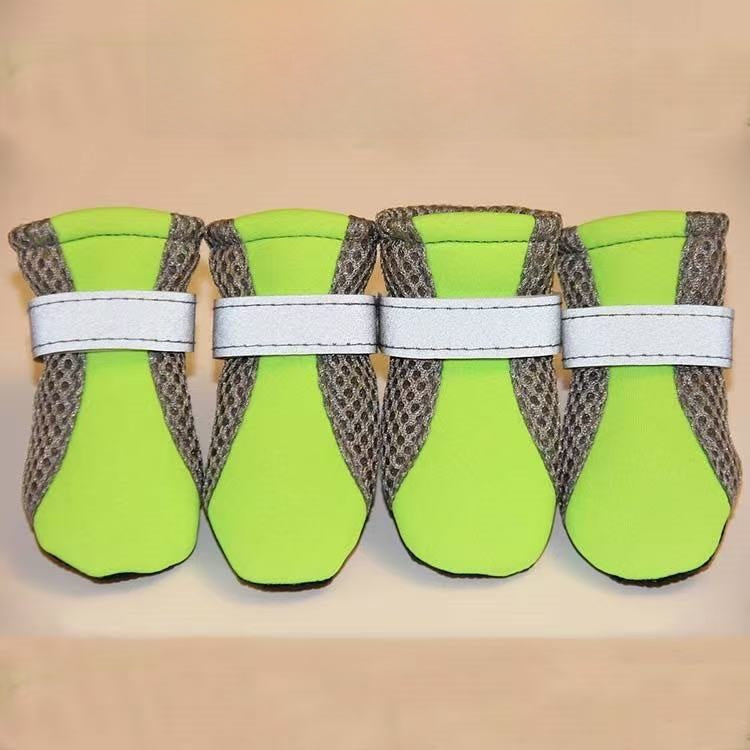 Pair of mesh dog shoes side by side showing the black toe and grey strap detail