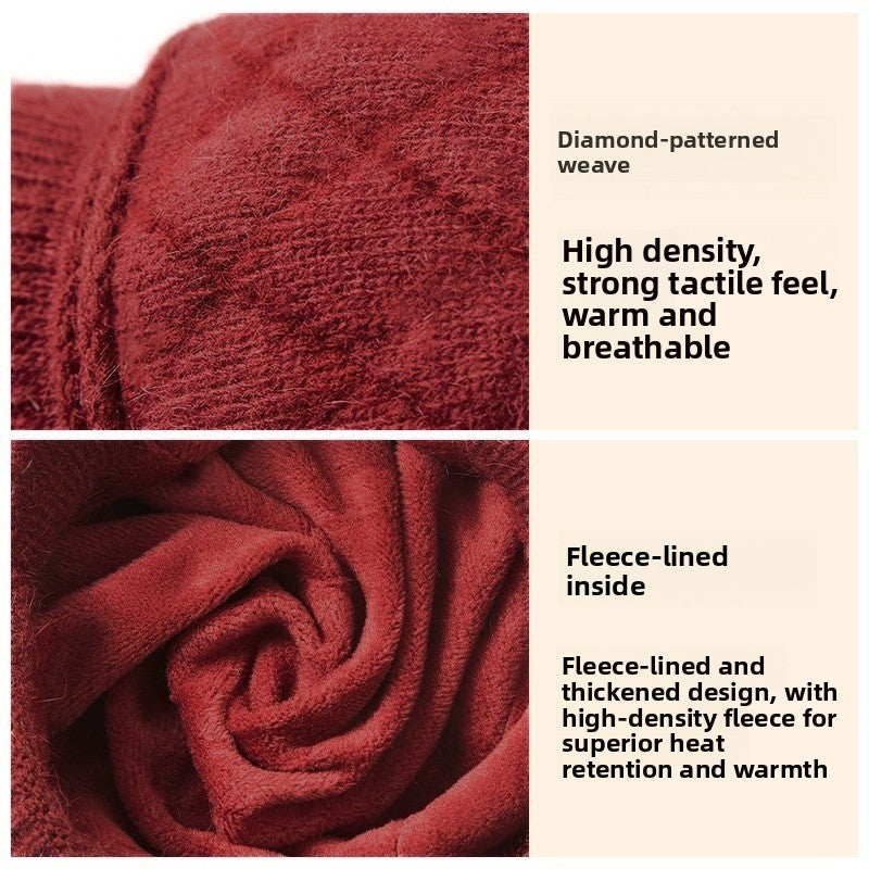Fleece-Lined Knitted Winter Hat with Scarf Option