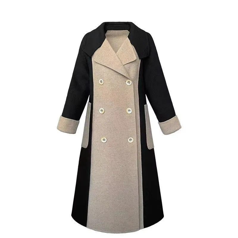 Close view of the felted wool blend cloth and notched lapel of the coat
