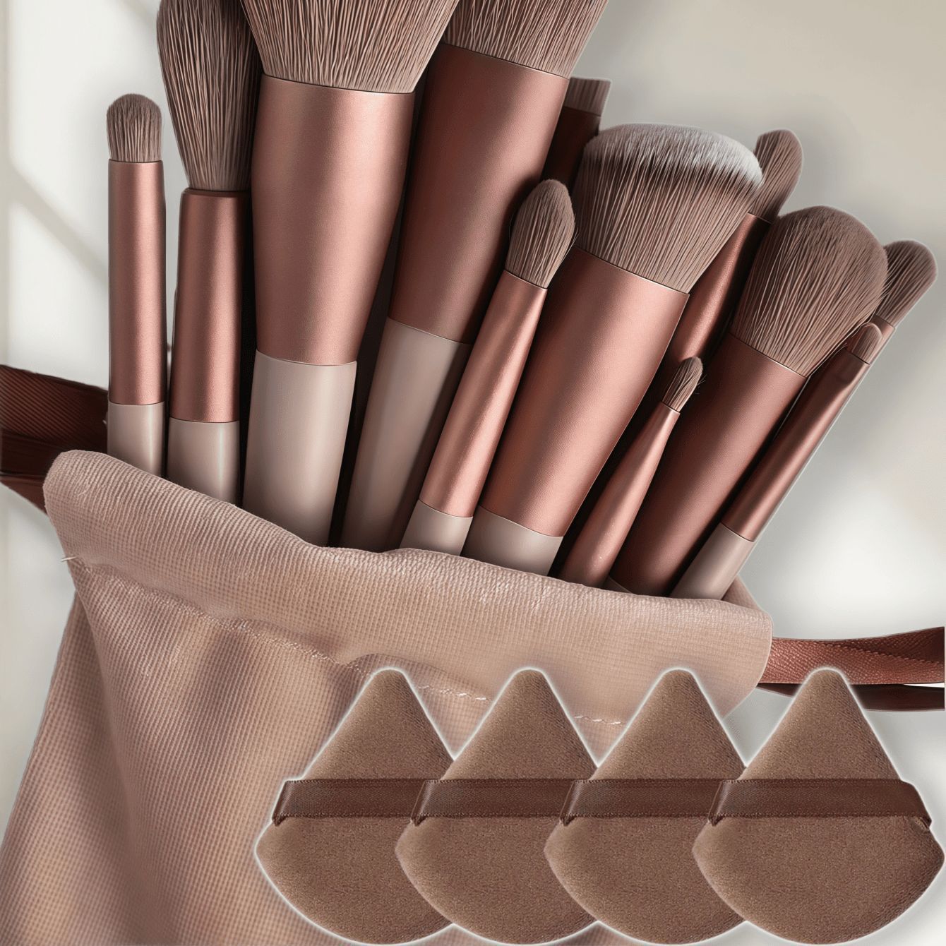 13 piece makeup brush set, powder brush and blending brushes from the set