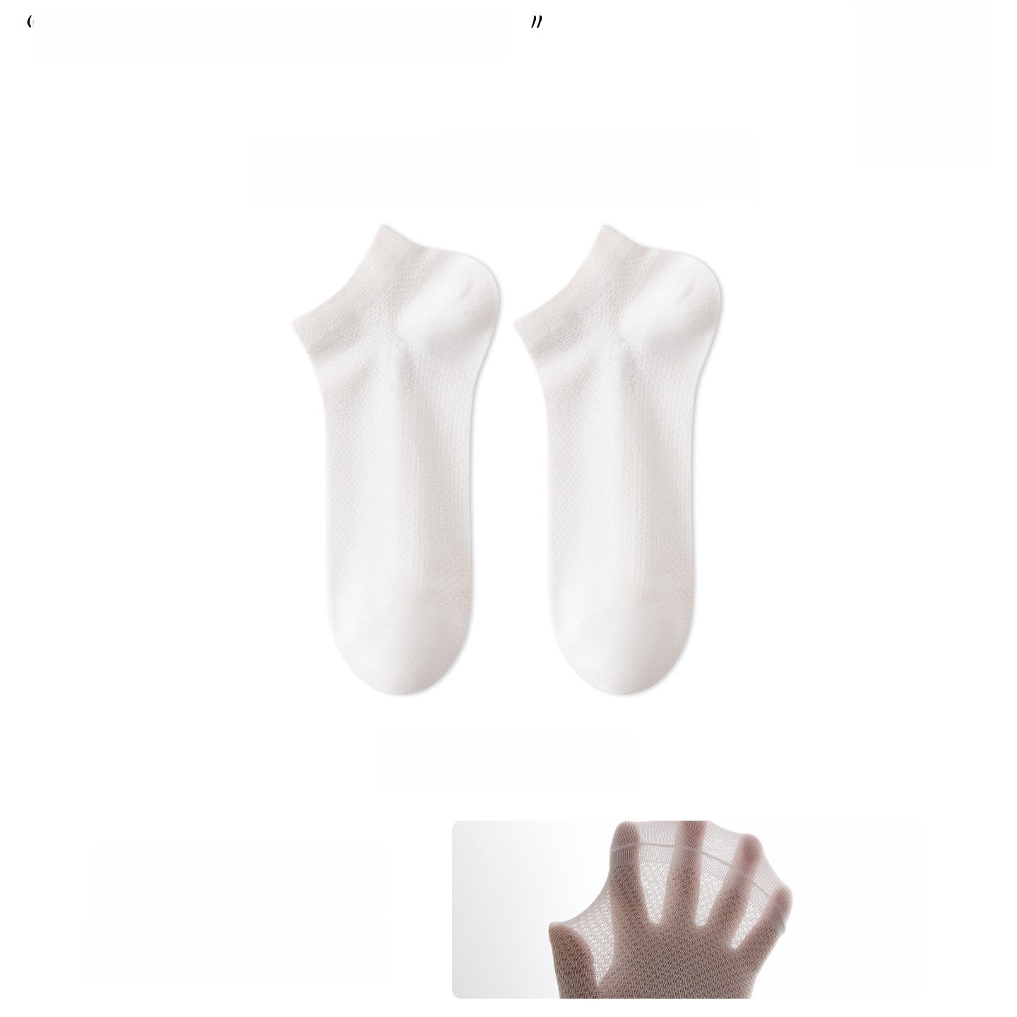 Low cut bamboo blend ankle socks laid flat with a close view of the breathable mesh knit