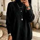 Women's black turtleneck knit sweater, loose fit with ribbed cuffs and hem, size 2XL