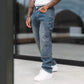 Mens Patchwork Loose Fit Jeans Straight Trousers