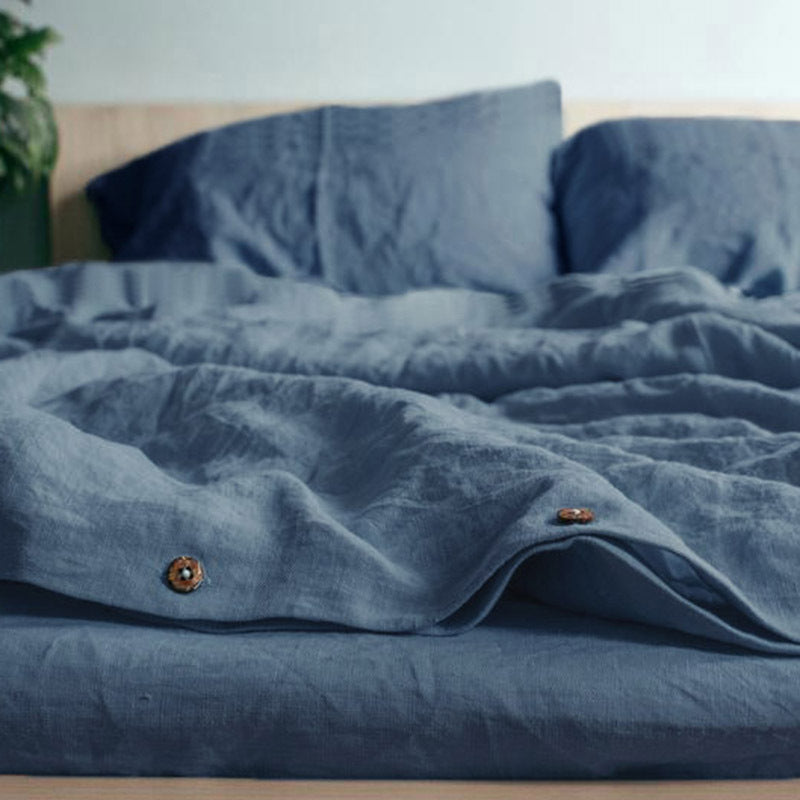 Close view of the washed linen weave showing its natural slub texture