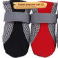 Reflective mesh dog shoes shown as a group of four with hook and loop straps fastened
