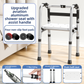 Aluminium walking frame fitted with a white perforated shower board seat
