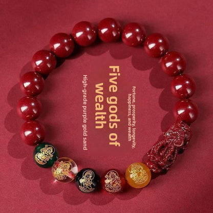 Cinnabar Five-Way Wealth God Bracelet