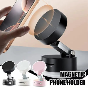 Mobile Phone Vacuum Suction Cup Holder Foldable Desk Stand for Iphone Android Kitchen Lazy Vacuum Double Sided Magnetic Bracket