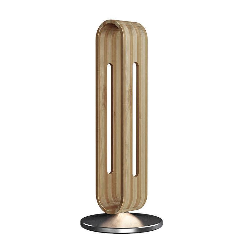 Silver wood grain aluminum headphone loop stand shown alone on a plain white background