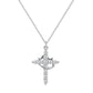 Cross pendant necklace side profile showing crown-edged setting
