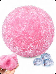 Pink and green textured squeeze balls set side by side to compare their colors