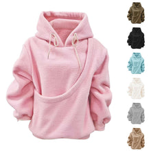 Womens Loose Fit Plush Fleece Hoodie with Diagonal Front Pouch