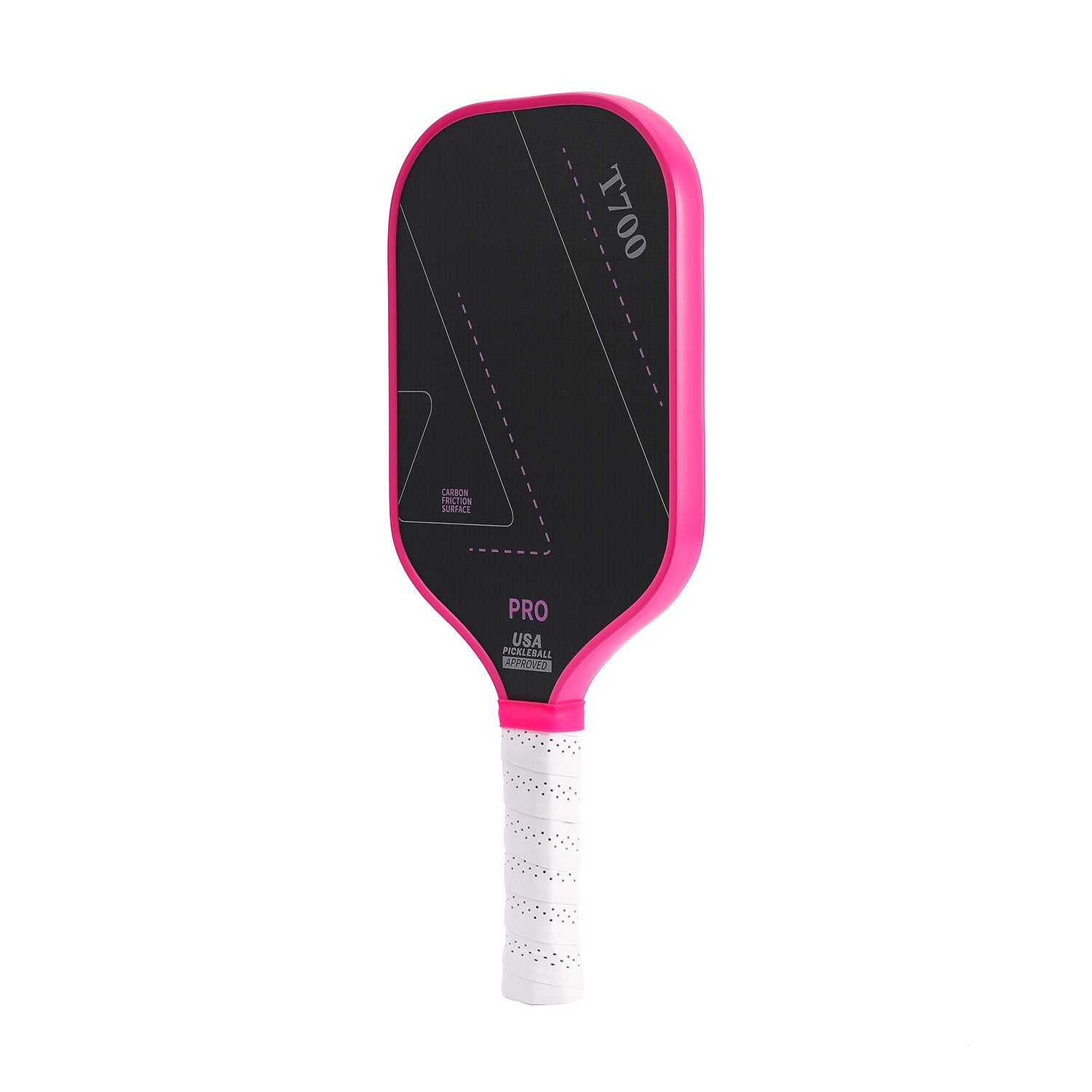 Close view of the rough frosted texture on the carbon face of the pickleball paddle