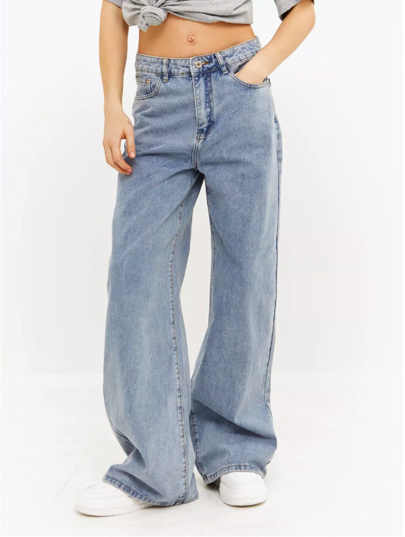 Light wash wide leg baggy jeans relaxed hip fit