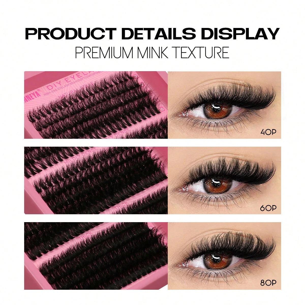 Black DIY single cluster false eyelashes fanned to show the tapered synthetic fibre tips