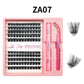 Lash cluster style ZA07 in a 10 row tray with dual-ended glue pen, tweezers and a close-up of the cluster shape