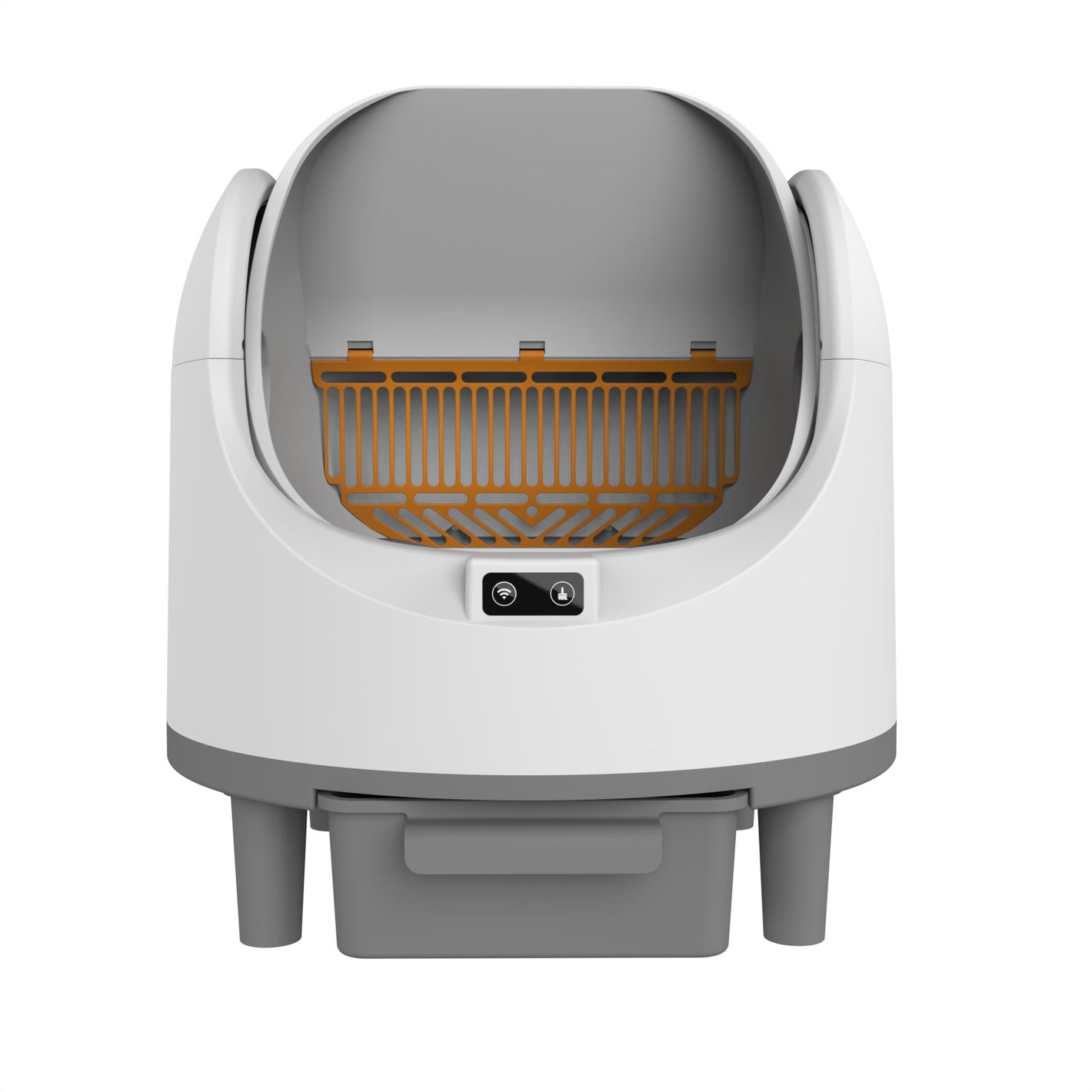 Automatic cat litter box placed in a home corner ready for use