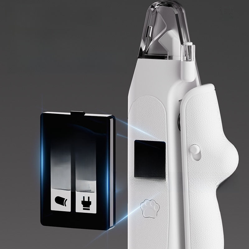 White pet nail clipper head closeup with open cutting blades and clear safety guard
