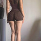 High-waisted seamless yoga shorts final styled full view on model