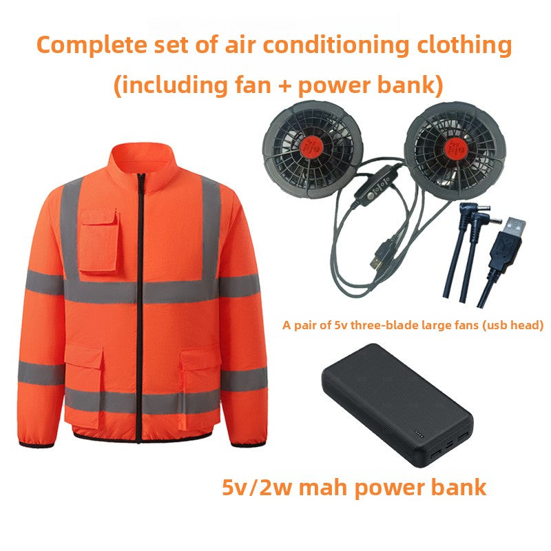 Fan cooling jacket back view showing the two rear fans and reflective bands
