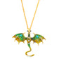 Angled hero shot of the retro dragon pendant necklace and chain