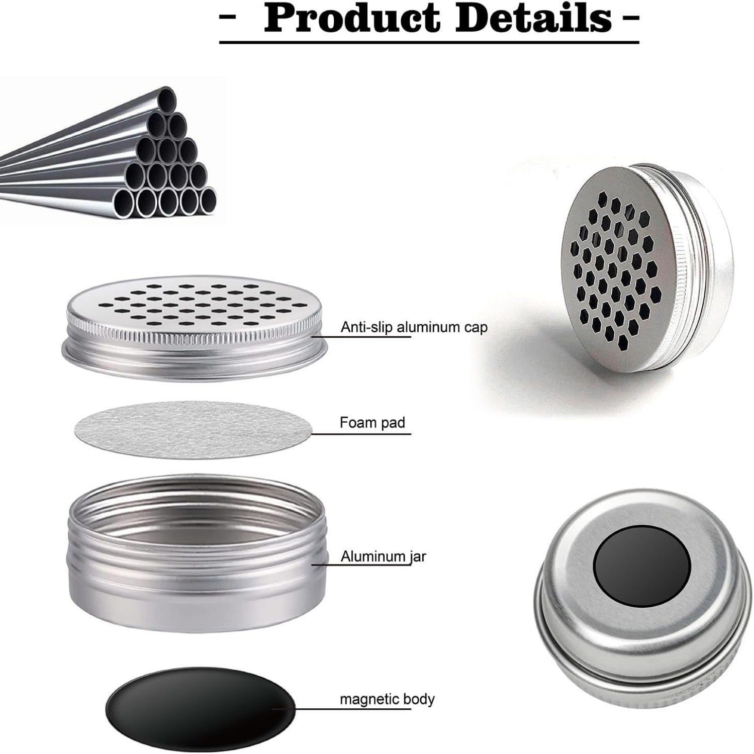Aluminum scent canister showing the perforated honeycomb screw lid
