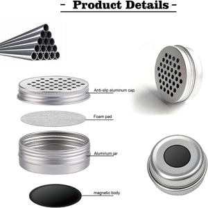 Aluminum scent canister showing the perforated honeycomb screw lid