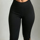 Black high-waisted slim-fit capri leggings with wide waistband, size L option photo
