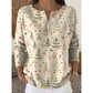 Green festive knit Henley top detail of the all-over tree print