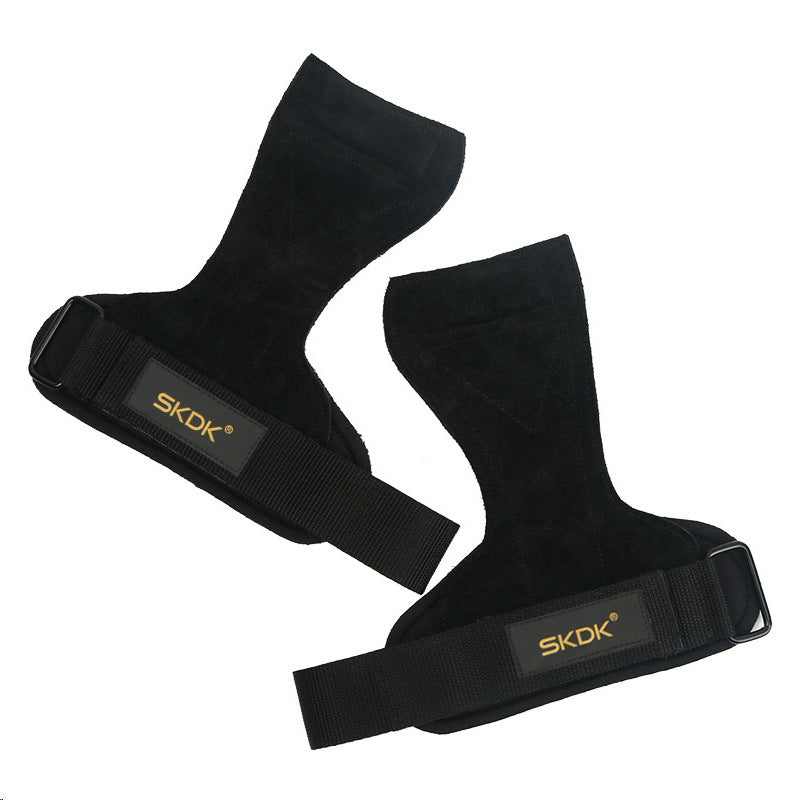 Cowhide leather lifting grip with the fingers and thumb left open