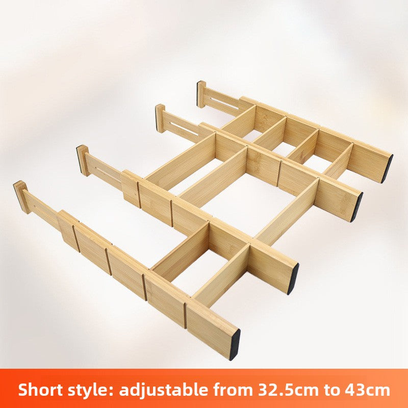 Adjustable bamboo drawer dividers viewed from above