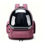 Pink transparent dome pet carrier backpack with a front pocket and side holes on white, Pink option