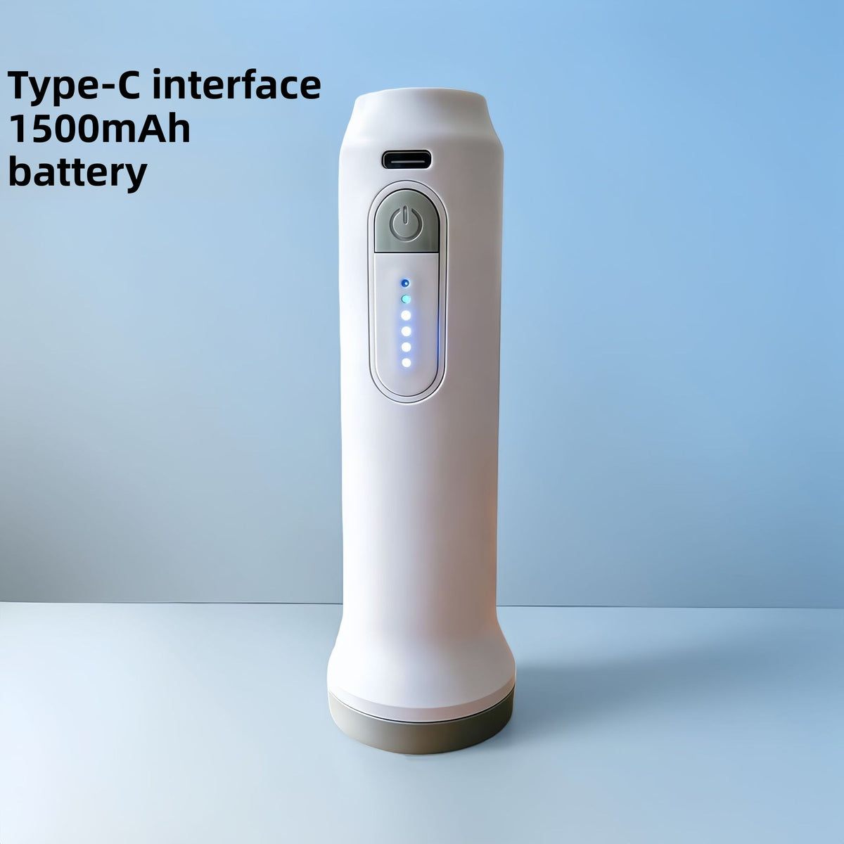 White cordless rechargeable vacuum pump with Type-C port and battery indicator lights, 1500mAh