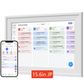 White framed touchscreen calendar highlighting WiFi cloud sync with common calendar apps